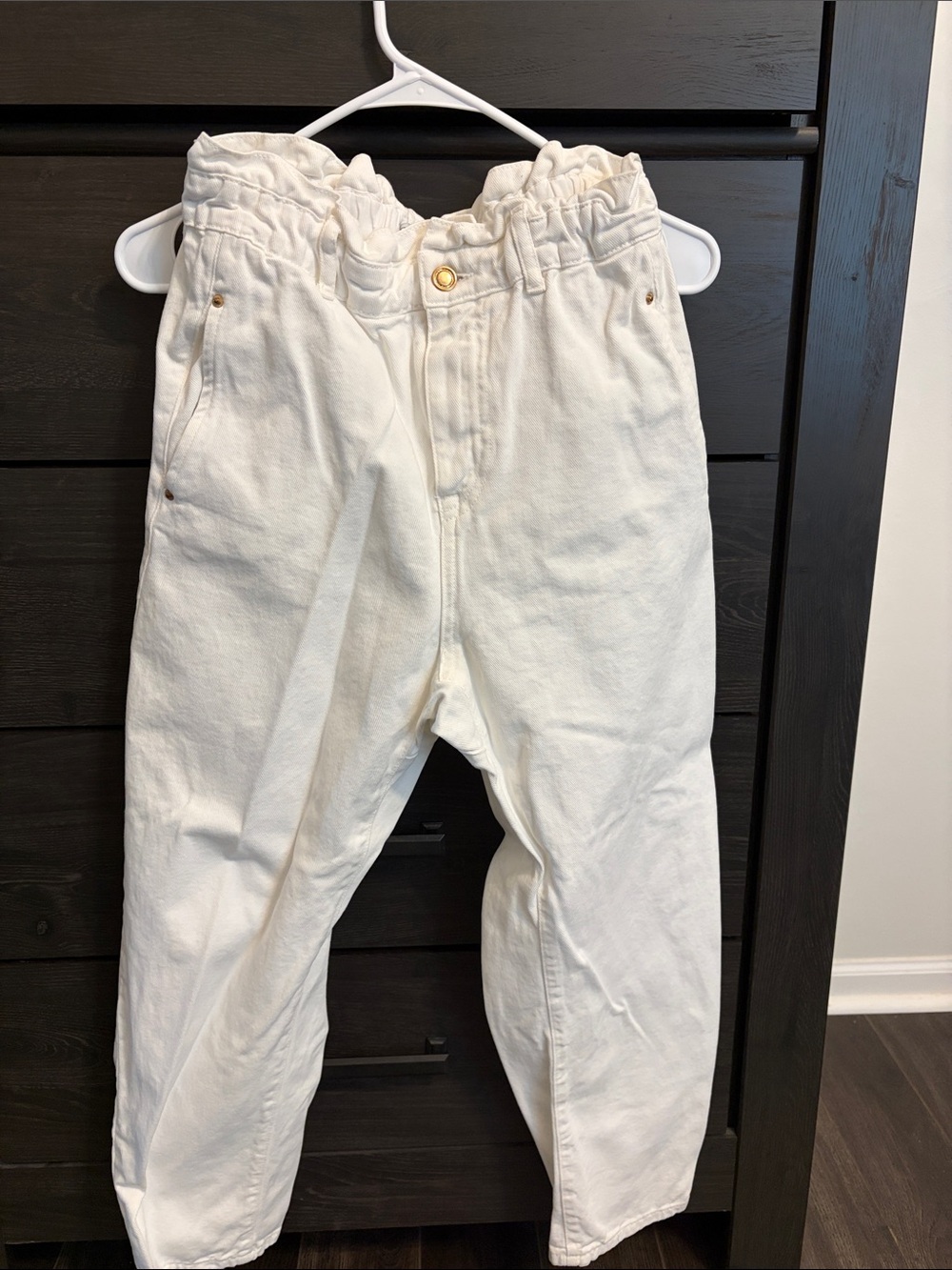 Womens White Paperbag Waist Pants